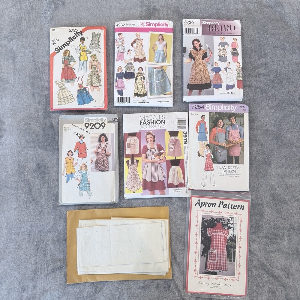 Vtg Apron Sewing Pattern Lot Simplicity McCalls Butterick Cobbler Pinafore 8pc